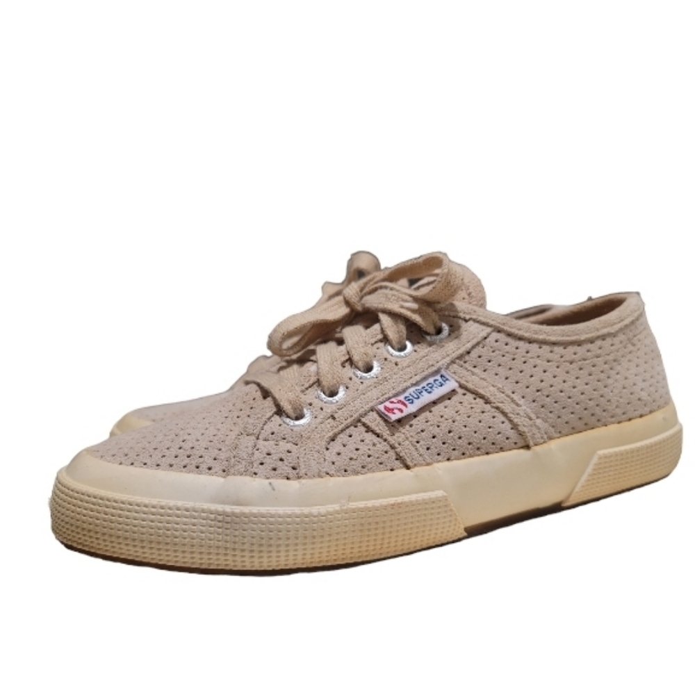 Superga X Joyus Tan Suede Cotu Perforated Sneakers Celebrity Favorite Size 6